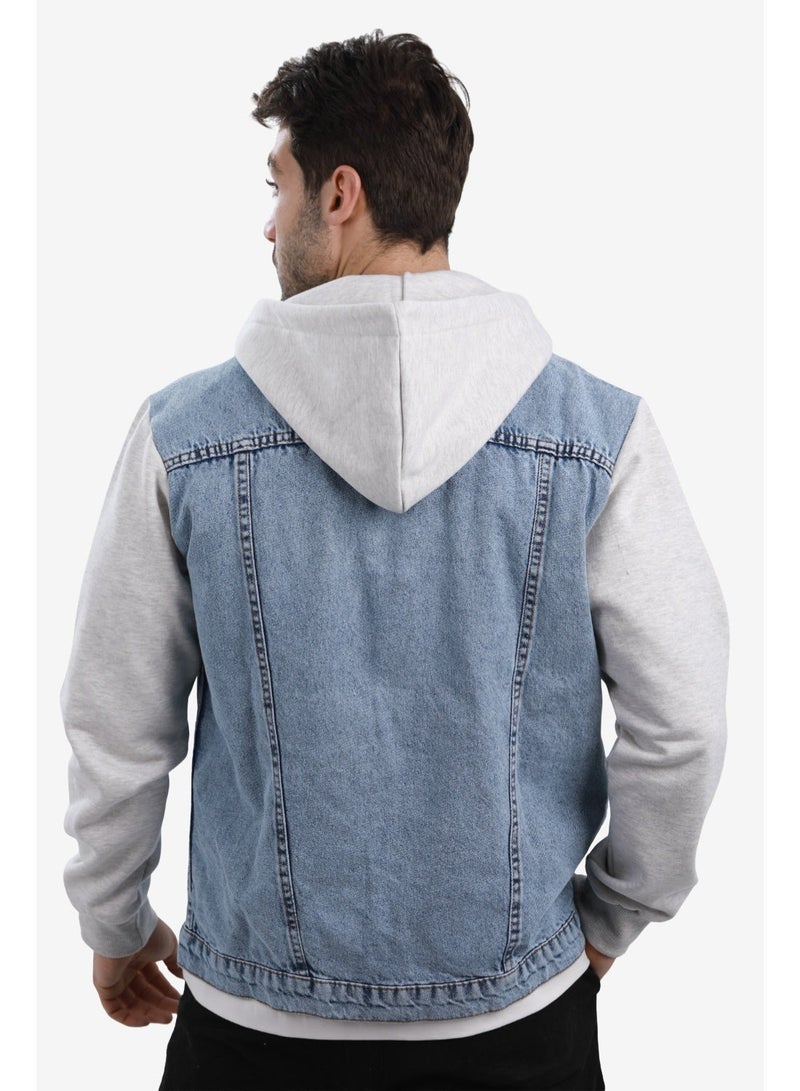 WHITE RABBIT Casual Plain Basic Long Sleeve Hooded Neck Denim Jacket - Image 3